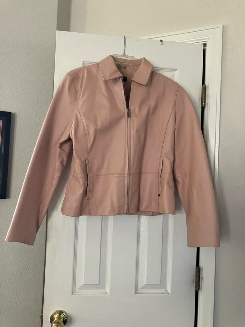 Pink leather jacket, size large
